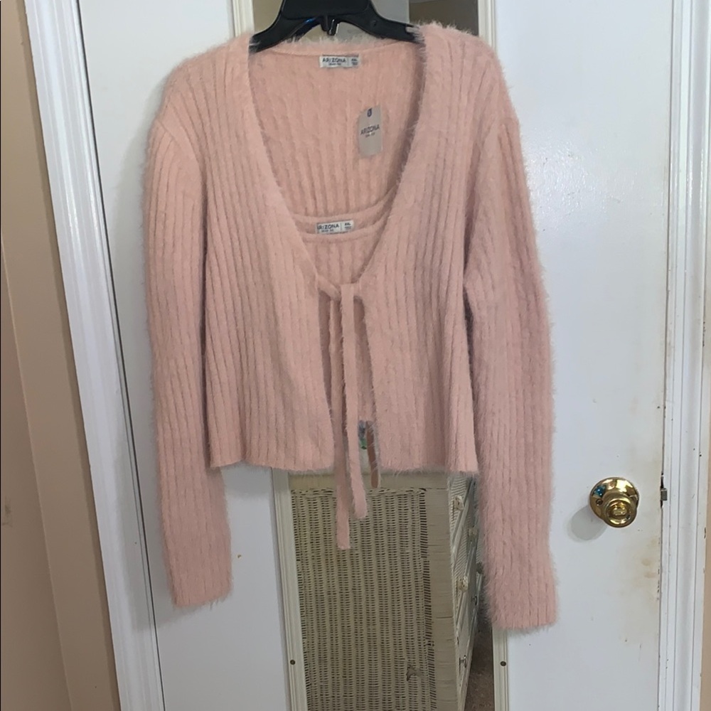 Arizona Jean Company Pink V-Neck Sweater Set Ribbed Knit